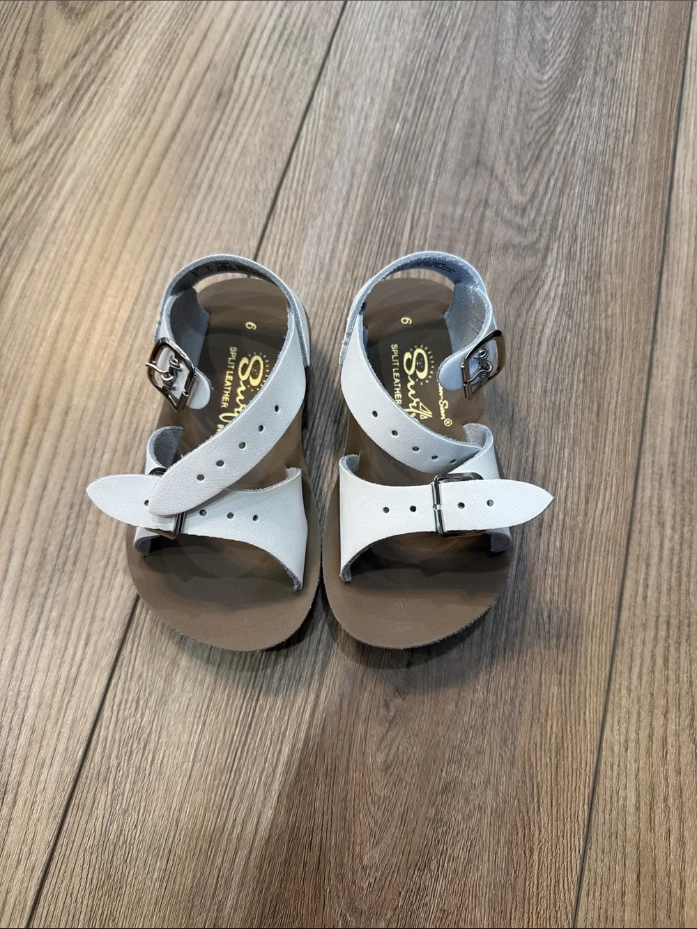 White Kids Buckle Sandals by - Adjustable Comfort